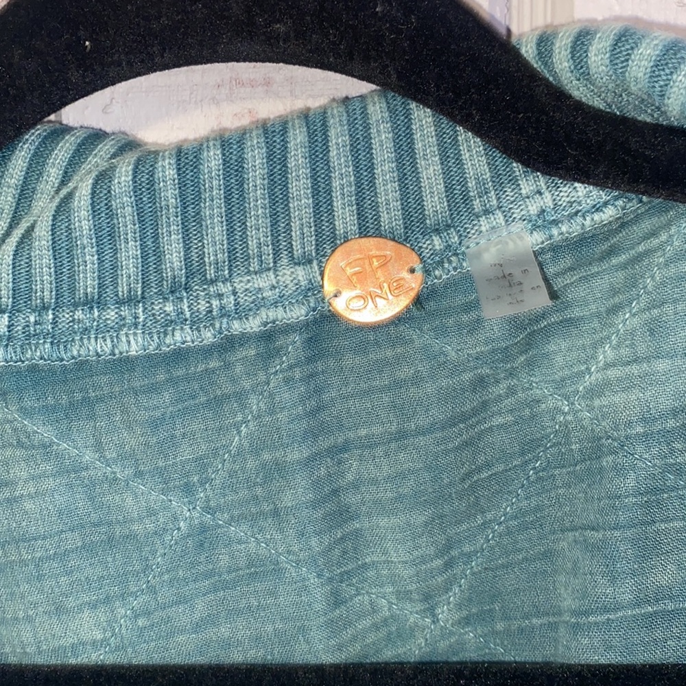 Free people Shiloh quilted sweatshirt oversized teal green size large - Picture 3 of 7